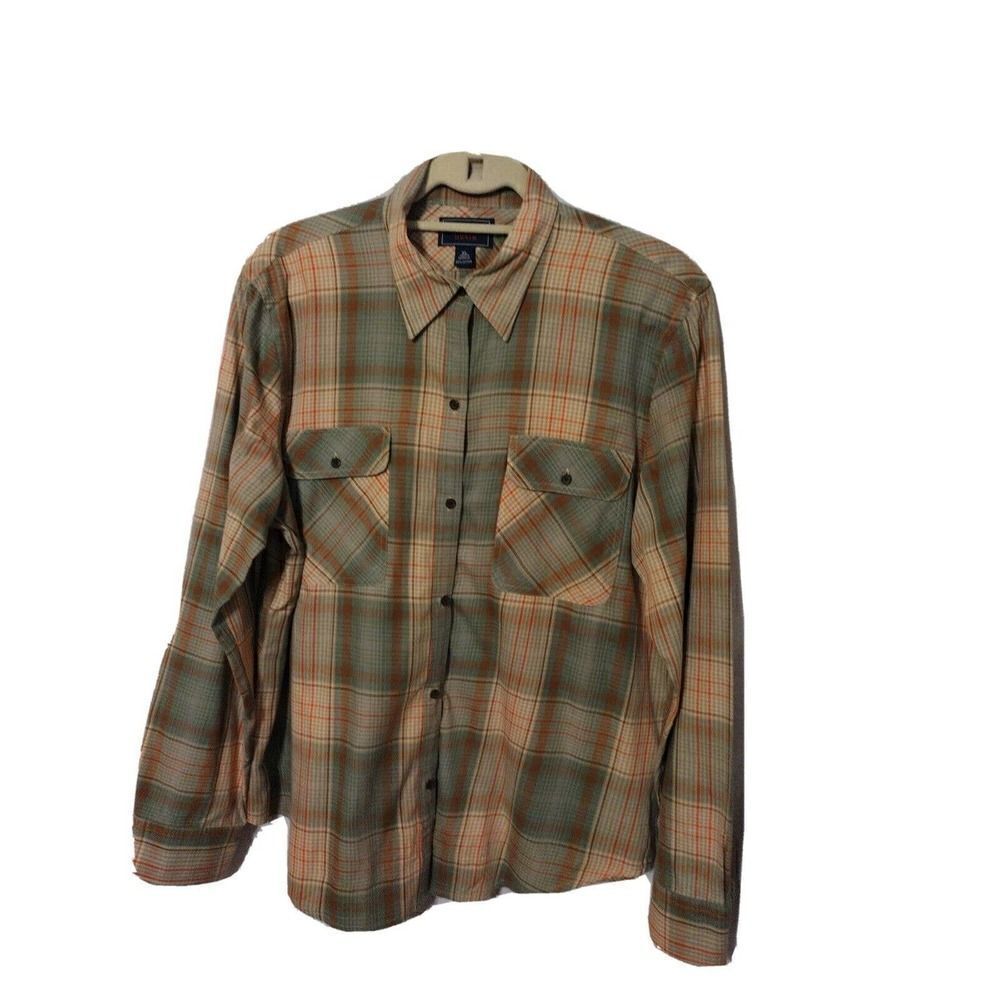 Chaps Denim Green Red Brown Plaid Shirt Long Sleeves Men's XL Western Style